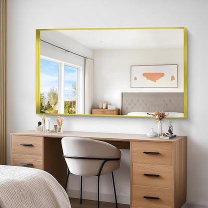 Gold Bathroom Mirror, 36x60 Inch Rectangular Deep Frame Mirror, Large Wall Mounted Bathroom Vanity Mirror Over Sink for Bedroom,Restroom, Living Room, Hangs Vertically or Horizontally