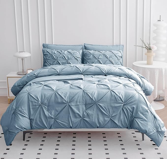 LANE LINEN Bed Comforter Set for Split King Mattress, 8 Piece Split King Bed in a Bag with 1 King Comforter, 1 King Size Flat Sheet, 2 Twin XL Fitted Sheets, 2 Pillowcases & 2 Shams - French Blue