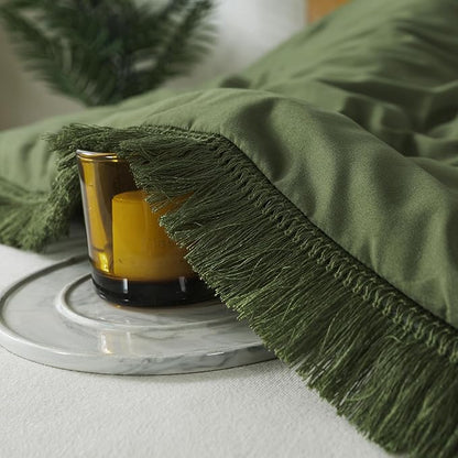 Andency Olive Green Comforter Set California King, 3 Pieces Boho Tassel Lightweight Bedding Comforter Sets, All Season Soft Fluffy Fringe Bed Set (104x96In Comforter & 2 Pillowcases)