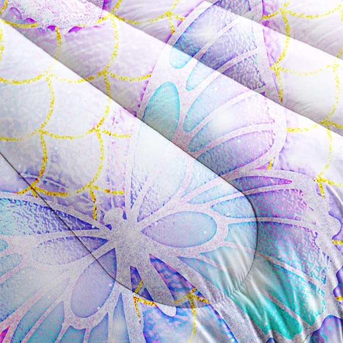 CVHOUSE Butterfly Comforter Set Queen Size,Rainbow Mermaid Butterfliy Bedding Set for Kids Girls,Rainbow Mermaid Butterflies Quilt Set Butterfly Duvet Set Girl's Bedroom Decor 3 Pieces, Eebttaf075