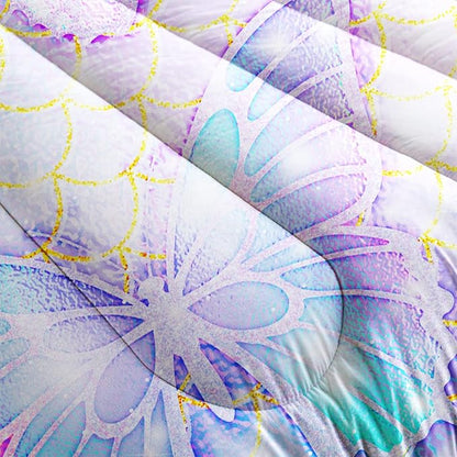 CVHOUSE Butterfly Comforter Set Full Size,Rainbow Mermaid Butterfliy Bedding Set for Kids Girls,Rainbow Mermaid Butterflies Quilt Set Butterfly Duvet Set Girl's Bedroom Decor 3 Pieces