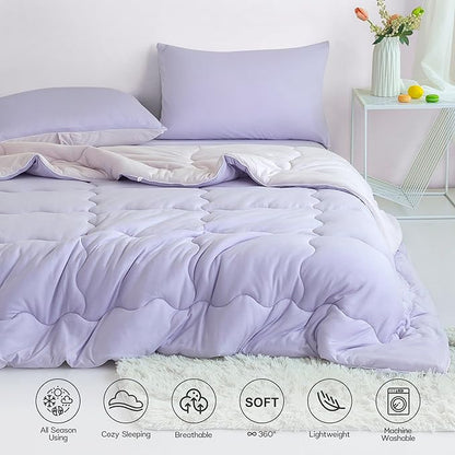 COTTEBED Reversible Softness Pink Purple Twin Comforters Sets for Girl Kids College Dorm, Cute Jersey Knit Lightweight Breathable Fluffy Cozy Comfy Bed Down Comforter Quilt for All Season Twin/Twin XL
