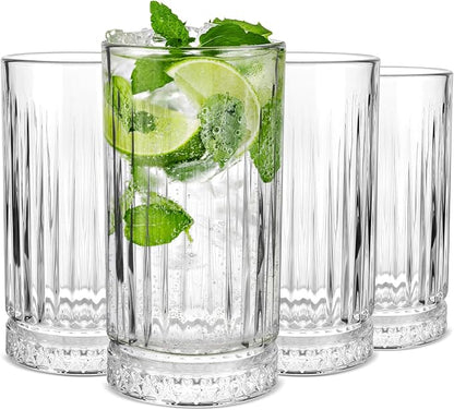 Highball Glasses Set of 4, 16oz Tall Drinking Glasses, Lead-free Crystal Water Glassware for Juice, Cocktails, Iced Tea