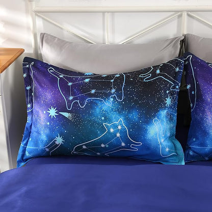 Wowelife Galaxy Bedding Set Full Size 5 Pieces Galaxy Space Comforter Set Blue 3D Galaxy Kids Comforter Sets Lightweight with Comforter, Flat Sheet, Fitted Sheet and 2 Pillowcases