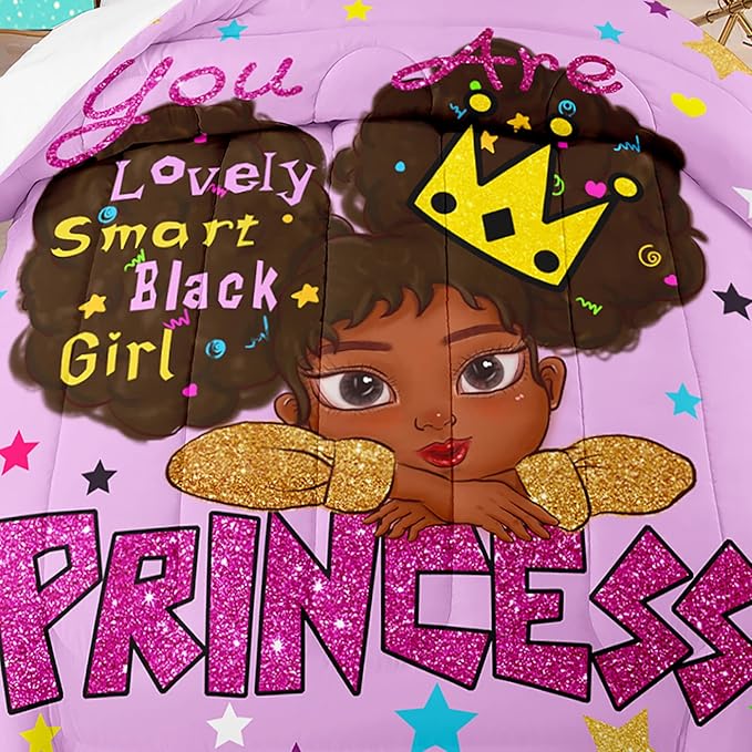 Black Girl Comforter Sets Twin-African Black Girls Twin Comforter Sets for Girls Cute Black Girl Twin Bedding Sets for Girls Princess Room Decor for Girls Bedroom, Twin (1 Comforter 1 Pillowcase)