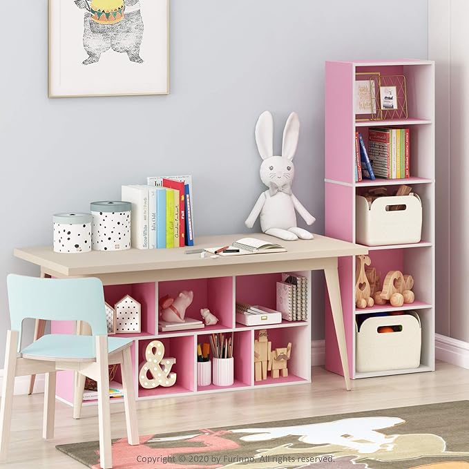 Furinno 5-Tier Reversible Color Open Shelf Bookcase , White/Pink 11055WH/PI