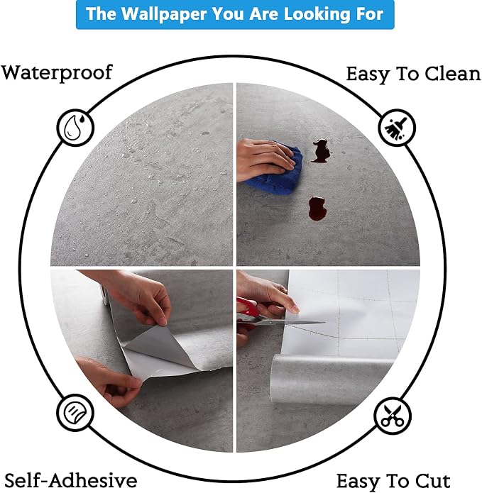 CRE8TIVE 24"x118" Wide Grey Concrete Wallpaper Peel and Stick Removable Cement Contact Paper Thick Texture Self Adhesive Waterproof Paper Roll for Countertop Cabinet Industrial Decorative Vinyl Film