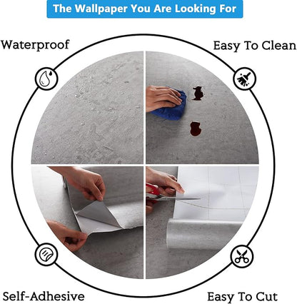 CRE8TIVE 24"x118" Wide Grey Concrete Wallpaper Peel and Stick Removable Cement Contact Paper Thick Texture Self Adhesive Waterproof Paper Roll for Countertop Cabinet Industrial Decorative Vinyl Film