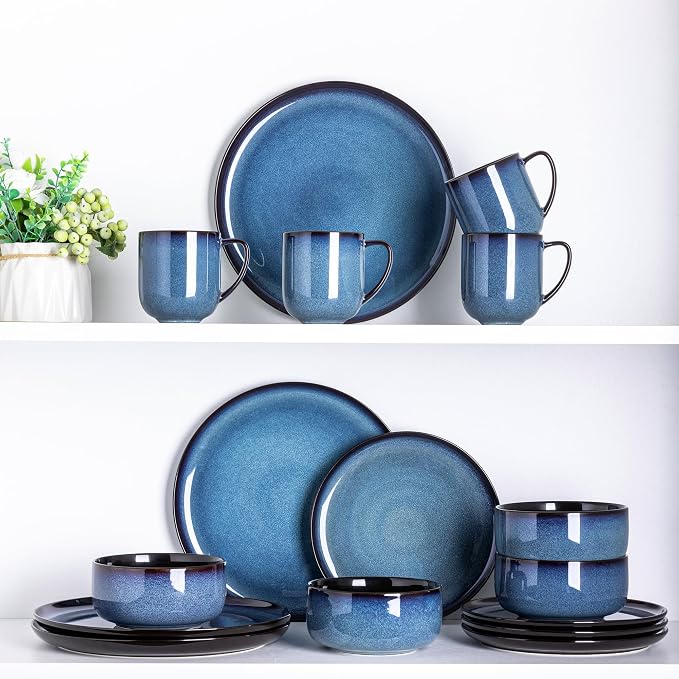 LERATIO 12OZ Ceramic Coffee Mugs Set of 6, Large Porcelain Coffee Cups With Large Handle For Latte,Cappuccino,Milk,Cocoa,|Dishwasher&Microwave Safe Mug Sets,Ideal for Man,Woman,Dad, Mom-Blue