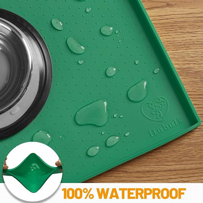 Hubulk Dog Feeding Mat,100% Waterproof Food Grade Silicone Pet Food and Water Bowl Placemat,Dishwasher, High Raised Edge to Prevent Spills,Nonslip Tray to Stop Messes on Floor(19"x12"x0.5",Hunter