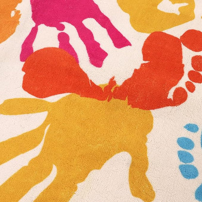 Large Colorful Kids Rug 6x9 Ft, Non-Slip Washable Rug for Classroom, Handprints and Footprints Rugs for Playroom, Soft Nursery Rug Indoor Play Mat for Kids Room Daycare School