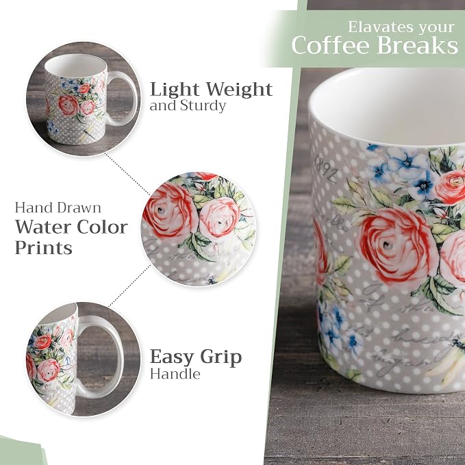 Maison d' Hermine Coffee Mug with Handles Tea Cups (12 Ounce, Pack of 2) | Fine Bone China Coffee Mugs for Hot Beverages Cappuccino Latte Home Restaurant Hotel Spring Summer -Champ De Mars