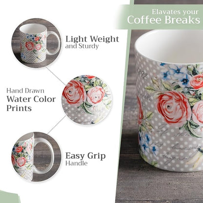 Maison d' Hermine Coffee Mug with Handles Tea Cups (12 Ounce, Pack of 2) | Fine Bone China Coffee Mugs for Hot Beverages Cappuccino Latte Home Restaurant Hotel Spring Summer -Champ De Mars