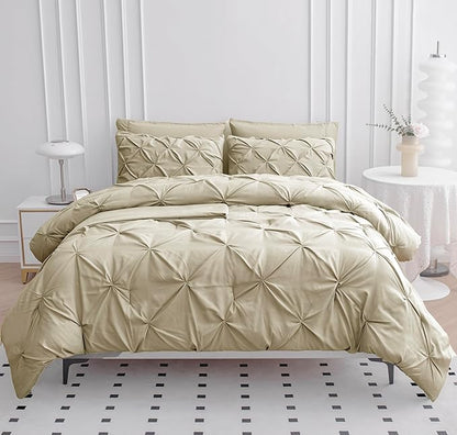 LANE LINEN California King Comforter Set, 7 Piece Cal King Bed in a Bag, Pintuck Cal King Bedding Set, Soft Cali King Bed Set, Cal King Bedding Comforter Sets with Sheets, Pillowcases & Shams - Linen