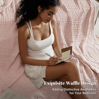 PHF 100% Cotton Waffle Weave Blanket King Size, Soft Lightweight Breathable Cozy Summer Blankets for Bed, Luxury Aesthetic Woven Bedding for Home Decor, 108"x90", Pink/Mauve
