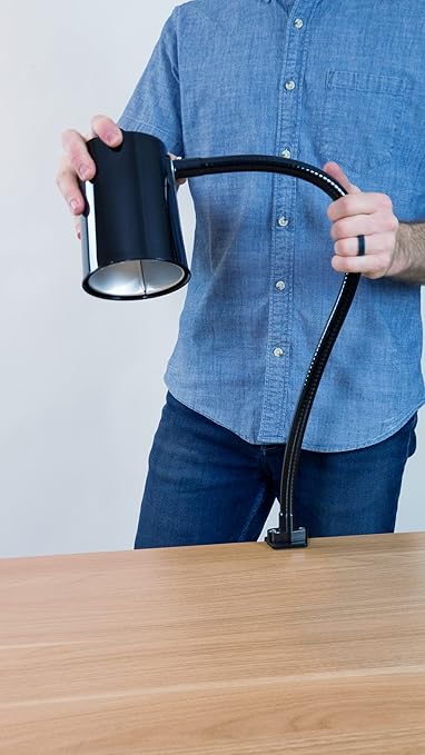 MOFFATT LED Desk Lamp with Clamp, 24" Articulating Flexible Gooseneck Arm, Ultra Bright Mountable LED Task Light, Work Lamp, 12 Watts, 1690 Raw Lumens, 95031, Black (Made in USA)