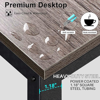 Aquzee Desk with Hutch Bookshelves, Computer Desk with 3 Tiers Storage Shelves, Space Saving Design Black Metal Legs Desk with Grey Board, Easy Assemble
