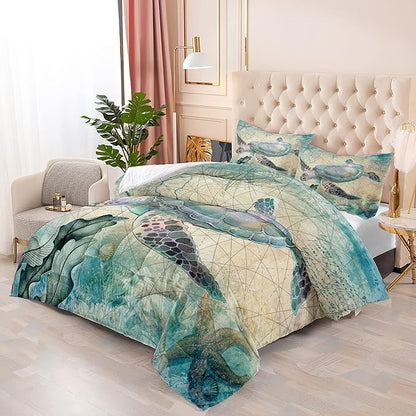 CVHOUSE Sea Turtle Comforter Sets King for Ocean Lovers,Turtle Beach Bedding Sets King Set,Turtle Bedspread,Turtle Duvet,Turtle Bed Set,Turtle Quilt Set 3 Pcs 1 Comforter and 2 Pillowcases