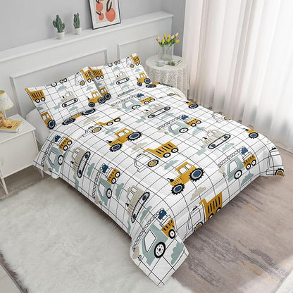 Datura home Construction Truck Comforter Set for Boys Kids Children,Machinery Truck Excavators Vehicles Cartoon Tractor Bedding Set with 1 Comforter and 2 Pillowcases(Construction Truck Twin) 68x86in