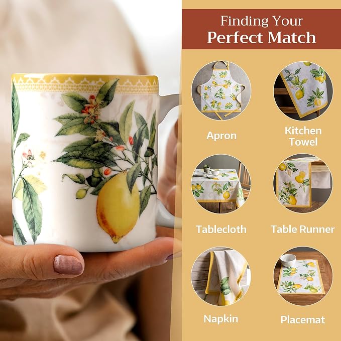 Maison d' Hermine Coffee Mug with Handles Tea Cups (12 Ounce, Pack of 1) | Fine Bone China Coffee Mugs for Hot Beverages Cappuccino Latte Home Restaurant Hotel Spring Summer -Limoncello - Combava