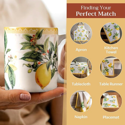 Maison d' Hermine Coffee Mug with Handles Tea Cups (12 Ounce, Pack of 1) | Fine Bone China Coffee Mugs for Hot Beverages Cappuccino Latte Home Restaurant Hotel Spring Summer -Limoncello - Combava
