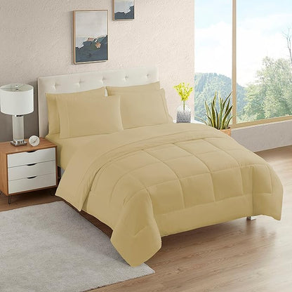 Dorm Room Essentials College Bedding Comforter Set 5 Piece Twin XL Size Bed in a Bag for College Students Boys and Girls, Twin XL, Camel