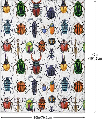 Beetle Baby Blanket 30x40 Inches - Ultra Soft Bugs Print Flannel Throw Blankets - Colorful Insect Nursery Blanket for Infants & Toddlers - Crib & Stroller Blanket - Bug Lover Gift for Kids