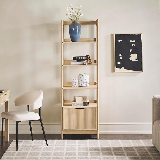 Walker Edison Modern Narrow Open Bookshelf Bottom, 22 Inch, One-Drawer Coastal Oak