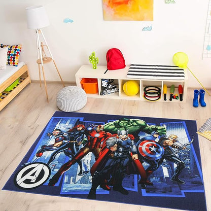 Gertmenian Marvel Rug Boys Childrens Bedroom Decor Kids Home Play Room Mat Bedding Area Carpet; 54x78 Large; Avengers Superhero Multi-Colored Navy Blue; 47328