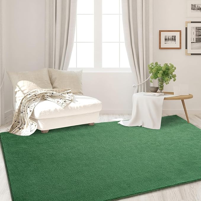 Area Rugs for Bedroom Living Room, 5x8 Green Super Soft Comfy Thickened Memory-Foam Indoor Carpets, Modern Aesthetic Minimalist Carpet for Boys Girls Adults Apartment Nursery Home Décor