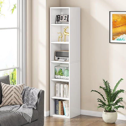 70.9 Inch Tall Narrow Bookcase, Corner Bookshelf 6 Tier Cube Display Shelf Storage Organizer for Small Space, White
