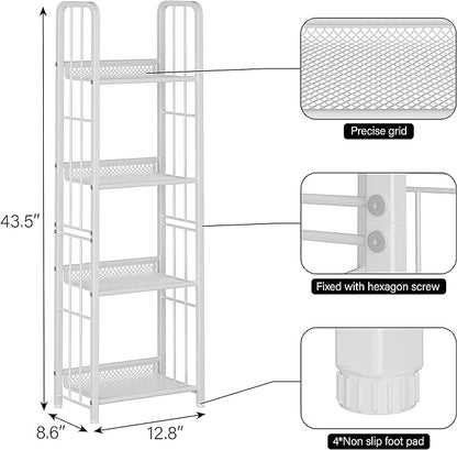 Bookshelf Storage Shelf Small Bookcase Freestanding Storage Stand for Living Room Bedroom, Kitchen, Rust Resistance, Easy Assembly Free Combination Multi-Functional Organizer (4 Tiers, White)