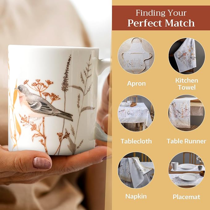 Maison d' Hermine Coffee Mug with Handles Tea Cups (15 Ounce, Pack of 1) | Fine Bone China Coffee Mugs for Hot Beverages Cappuccino Latte Home Spring Summer -Meadow Florals - Beige - Meadow Sunrise