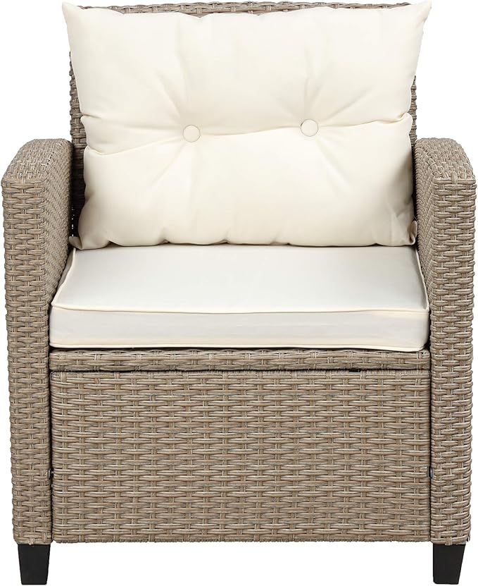 4 Piece Outdoor Patio Furniture Set, Sectional Conversation All-Weather Grey PE Wicker w/Seat Cushions for Backyard Porch Garden Poolside Balcony, Onesize, Ob-Beige