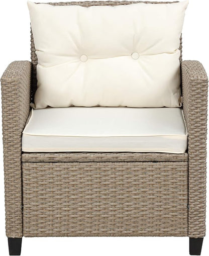 6 Piece Patio Furniture Rattan Outdoor Sectional Conversation Sets, Dining Table Chair with Bench and Cushions for Backyard, Pool, Lawn, O-Beige
