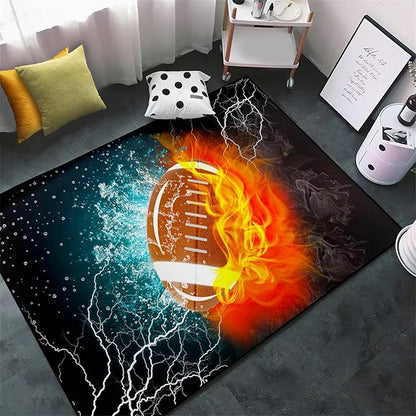 Football Rug Football Decor for Boys Bedroom Football Rug Water and Fire Cool Room Decoration Soccer Rug for Boys Room Football Printed Rug for Kids Room Playmat Rugs for Kids Room Living Room,4'×5'