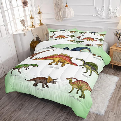CVHOUSE Dinosaur Bedding Set,Dinosaur Comforter,Dinosaur Comforter Set Queen,Microfiber Quilt Set with 1 Comforter and 2 Pillow Cases- 3 Piece