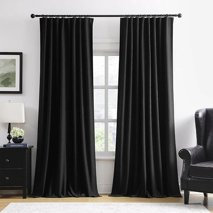 RAIN CITY Blackout Textured Curtains for Living Room Dining Room Linen Blend Black Out Curtains 2 Panels Set, Thermal Insulated Curtain Window Drapes 96 Inches Long