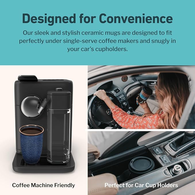 NOVA CERAMICS Travel Mug - Ceramic Travel Mug With Lid – Travel Coffee Mug Unique To Go Coffee Cup – Microwave & Dishwasher Safe Coffee Tumbler - Gifts For Women Men Him Her – 12oz - Abyss
