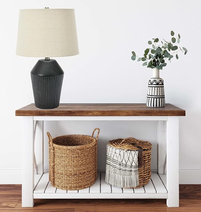 Creative Co-Op 13" Round Stoneware Desk Lamp, Black