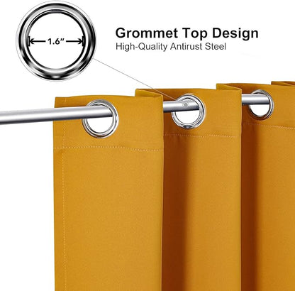 ChrisDowa Room Darkening Curtains 102 Inches Long 2 Panels Set for Living Room, Grommet Thermal Insulated Blackout Curtains for Bedroom (Mustard Yellow, 52 x 102 Inch)