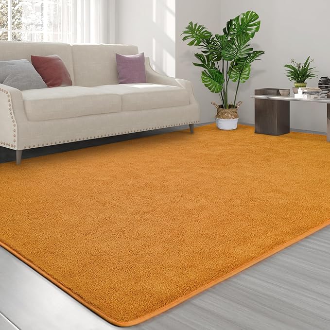 Area Rugs for Bedroom Living Room, 6x9 Orange Super Soft Comfy Thickened Memory-Foam Indoor Carpets, Modern Aesthetic Minimalist Carpet for Boys Girls Adults Apartment Nursery Home Décor