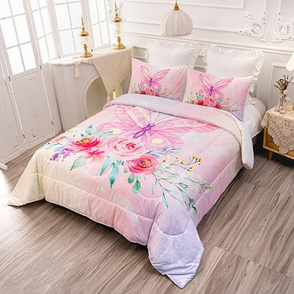 CVHOUSE Butterfly Comforter Set,Luxurious Blue Butterfly Bedding Set for Kids Teens,Blue Butterflies Comforter Butterflies Duvet Set Room Decor Quilt Set Full Size