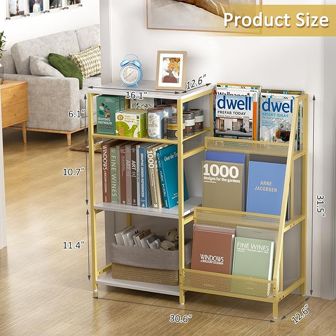 Vintage Bookshelf, Wooden Kids Bookshelf with 3-Tier Ladder Book Display Rack, Small Book Shelf Library Bookcase Storage Organizer, Short Wide Small Bookshelf Bookcase for HomeOffice