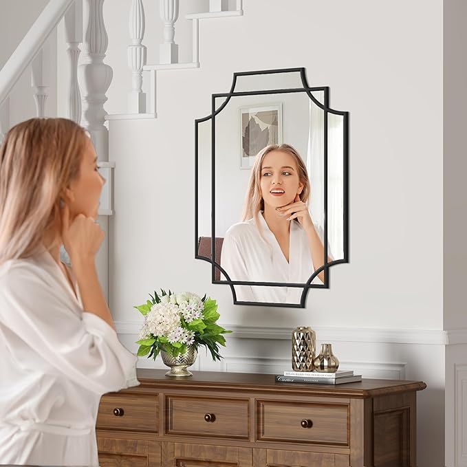 Bathroom Mirror for Wall Black Farmhouse Wall Vanity Mirror for Over Sink Wood Framed Beveled Mirrors Deco（20 * 28IN/Black）