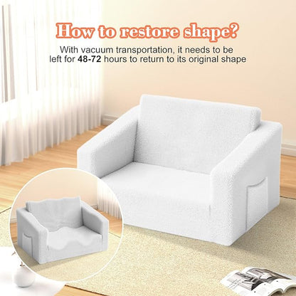 Kids Couch,2-in-1 Toddler Chairs for Boys,Kids Sofa with Storage,Comfortable Kids Sofa Bed,Fun Kids Lounge Chair,Toddler Furniture,Kids Playroom,Children'S Gifts (White)