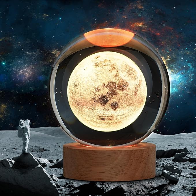Large Crystal Ball 3D Moon Lamp Balkwan, Crystal Lamp 16 Color Changing Night Light with Remote Control for Bedroom Decor, Birthday Gift for Teens Boys and Girls, Moon Model