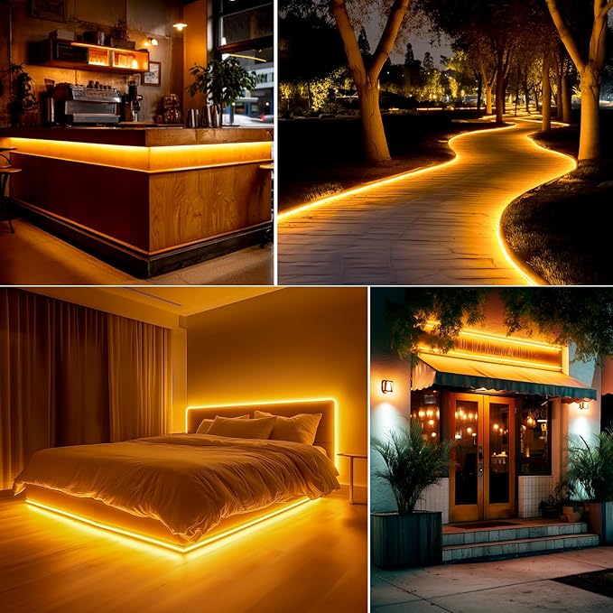 GZBtech Flexible LED Neon Rope Lights 33FT,AC 110-120V Waterproof Strip Light, 120 LEDs/M Cuttable Connectable Neon Lighting for Indoor Outdoor Home Decor/Commercial Building Use-Amber 10M