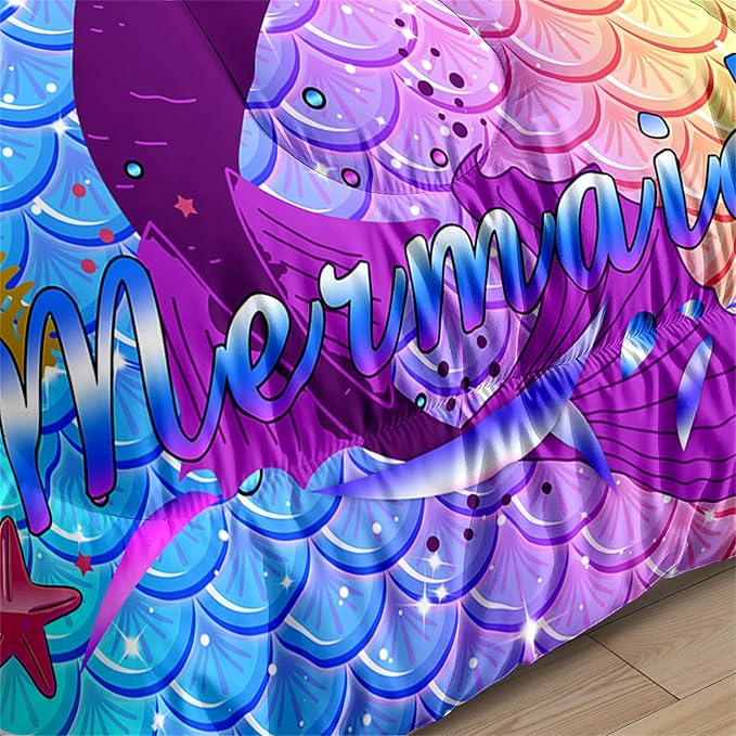 Pink Mermaid Comforter Set Full 3 Piece Fish Scale Patterns Printed Full Comforter Sets for Girls All Season Ultra Soft MIcrofiber Mermaid Bed Set Quilted Duvet with 2 Pillowcases, Full Size