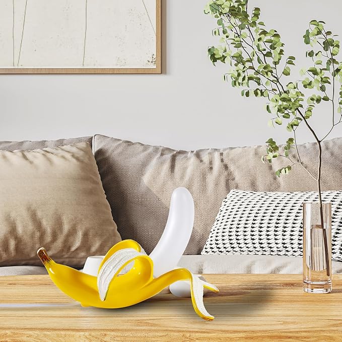 Modern Banana Table Lamp, Desk Lamp,Led Night Light Baking Finish Resin Banana Lighting Fixture for Living Room, Bedroom,Home Office,Kids Room (Lying)